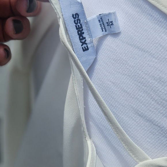Express Flounce Sleeve Double Strap Back Ivory Blouse Elastic Waist Wmn's Sz M - Picture 4 of 5